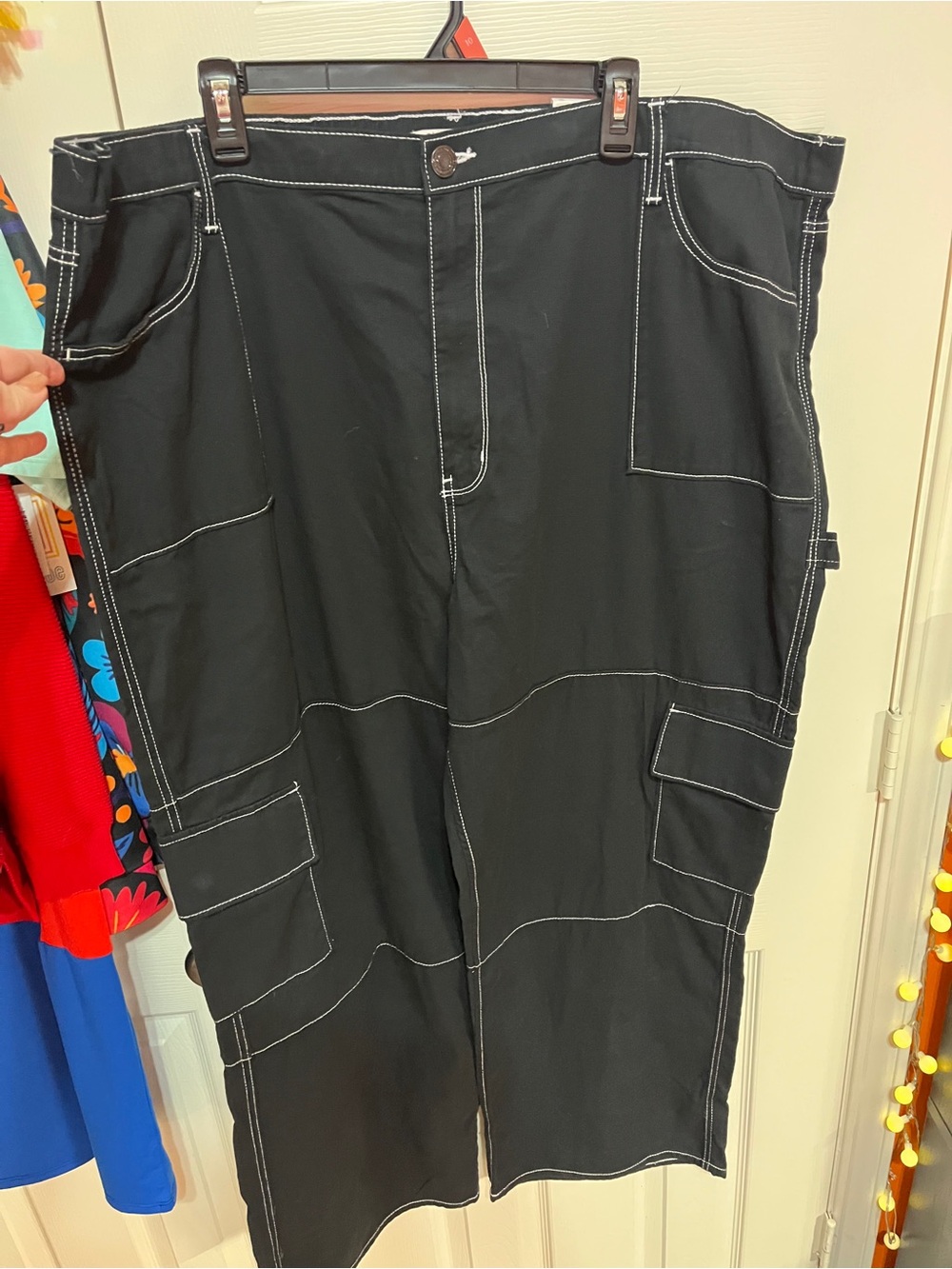 SO Black Cargo Pants with White Contrast Stitching